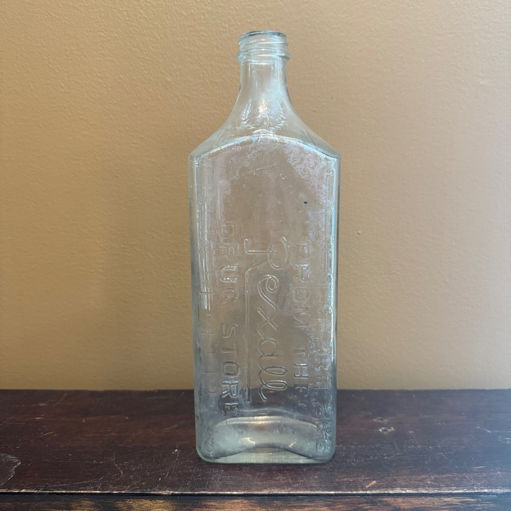 Vintage From the Rexall Drugstore Embossed Blown Pressed 32 oz Medicine Bottle